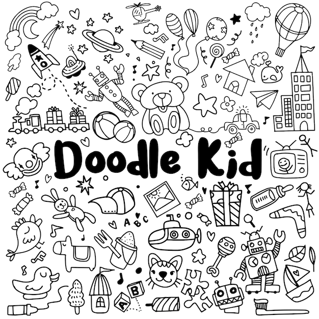 Hand drawn kids doodle set Vector | Premium Download