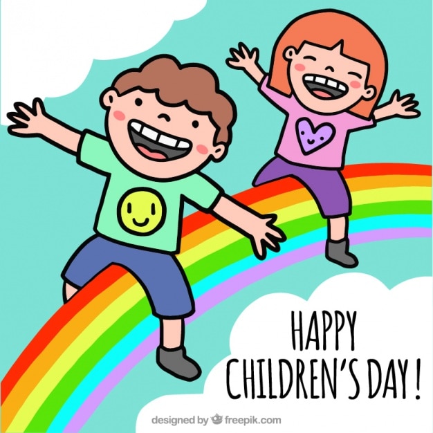 Free Vector | Hand-drawn kids with a rainbow