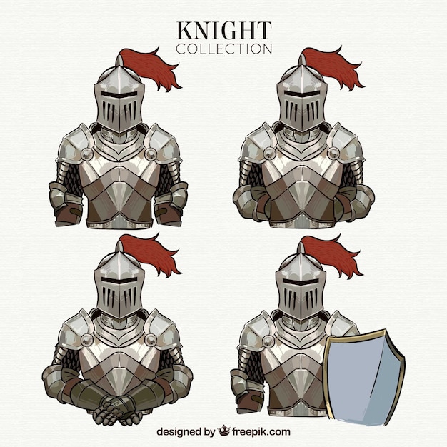 Free Vector Hand drawn knights collection in different poses