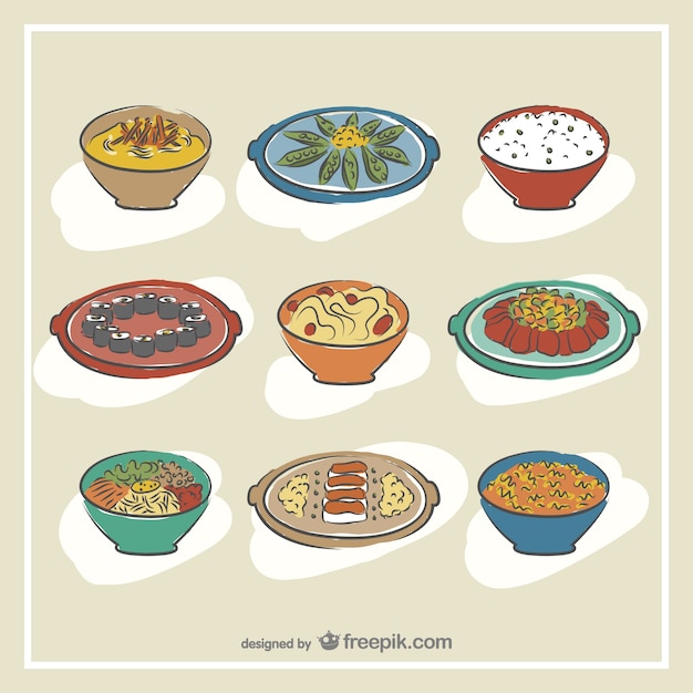 Hand drawn korean food | Free Vector