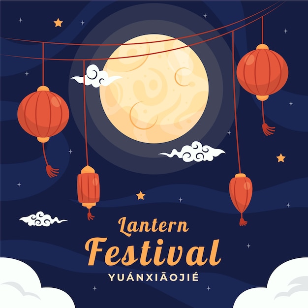 Premium Vector | Hand drawn lantern festival illustration