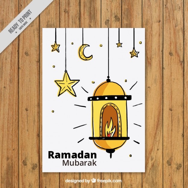 Free Vector Hand Drawn Lantern Ramadan Card