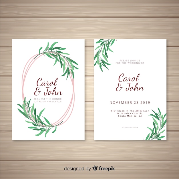 Download Free Vector | Hand drawn leaves wedding invitation template