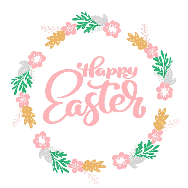 Download Premium Vector | Hand drawn lettering happy easter wreath ...