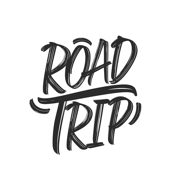 Premium Vector | Hand drawn lettering of road trip on white.