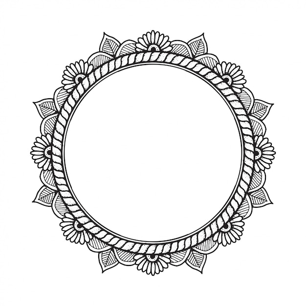 Download Hand drawn line mandala frame | Premium Vector