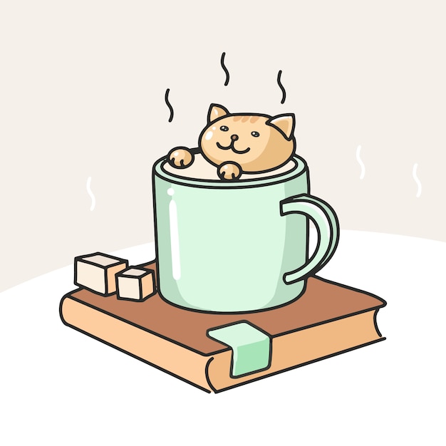 Premium Vector | Hand drawn little cat enjoy sauna cup