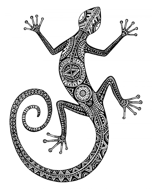 Hand drawn lizard or salamander with ethnic tribal patterns | Premium ...