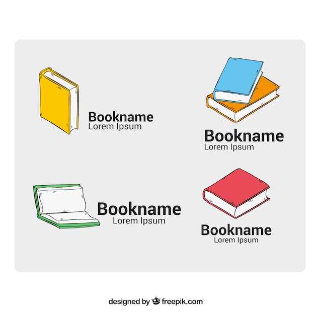 Free Vector | Hand-drawn logos of books in different colors