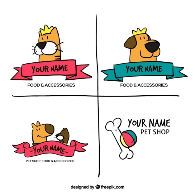 Hand-drawn logos for a pet shop
