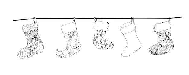 Premium Vector | Hand drawn of lovely christmas stockings on white