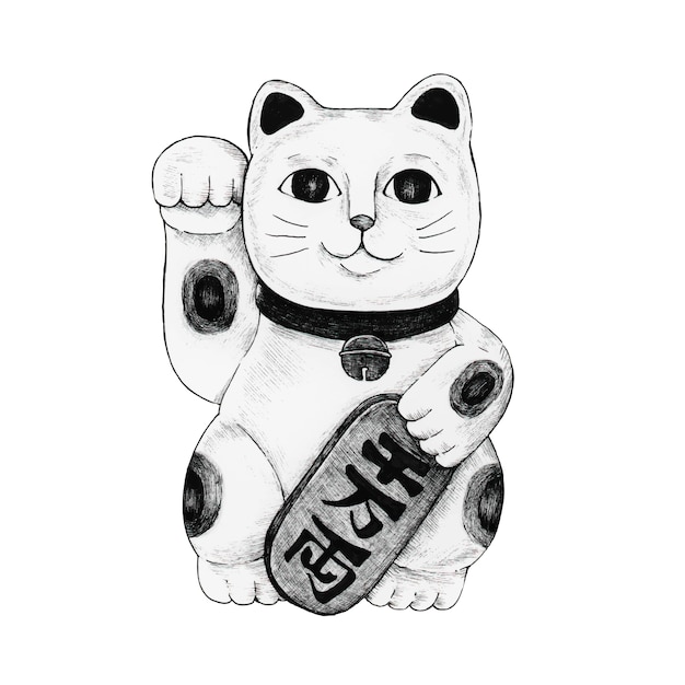 Premium Vector Hand Drawn Maneki Neko Figurine