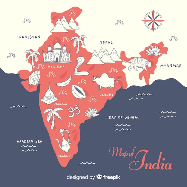 Free Vector | Hand Drawn Map Of India