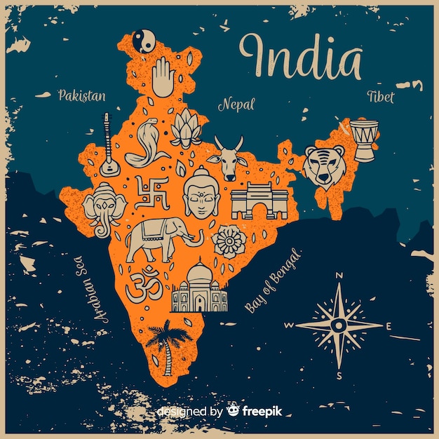 Hand Drawn Map Of India Free Vector