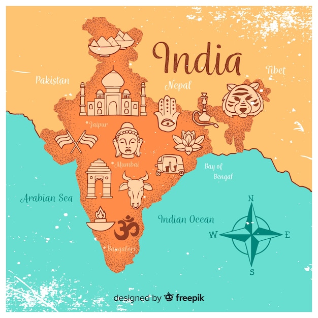 Hand Drawn Map Of India Free Vector