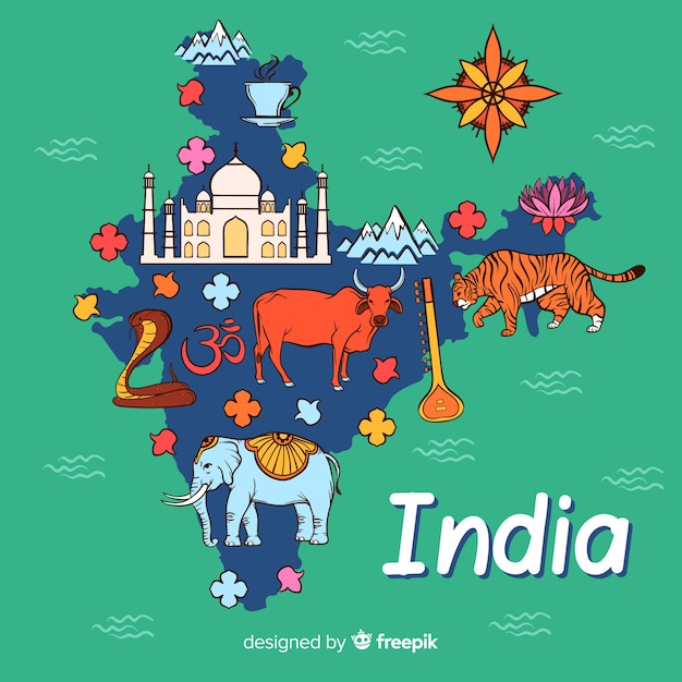 Free Vector | Hand drawn map of india