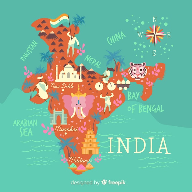 Hand Drawn Map India 23 2148218086 