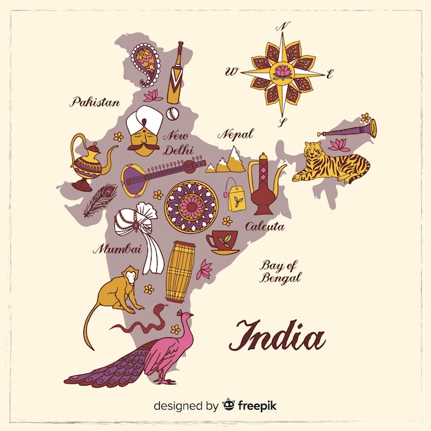 Hand Drawn Map Of India | Free Vector