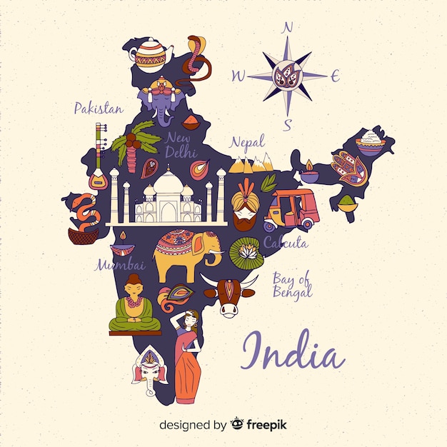 Hand Drawn Map Of India Vector Free Download