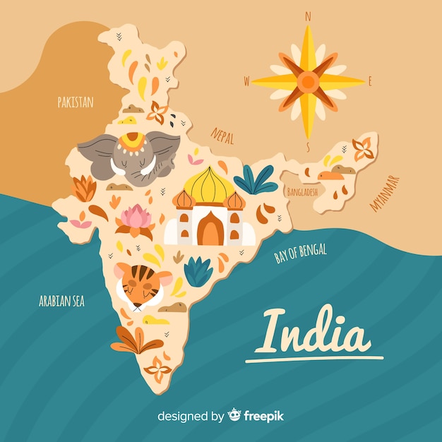 Hand drawn map of india | Free Vector