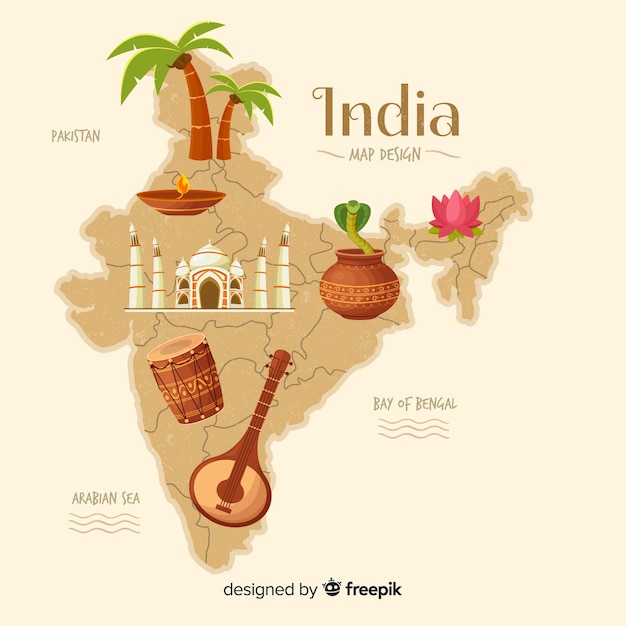 インドの手描き地図 無料のベクター