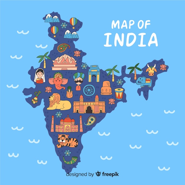 インドの手描き地図 無料のベクター