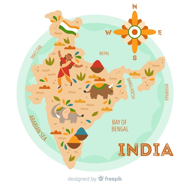 インドの手描き地図 無料のベクター