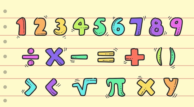 手描きの数学記号と数字 無料のベクター