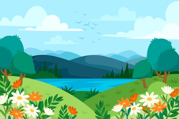 Premium Vector | Hand drawn meadow with flowers landscape