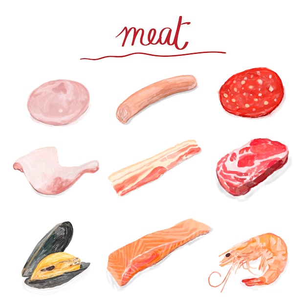 Free Vector | Hand drawn meat products watercolor style