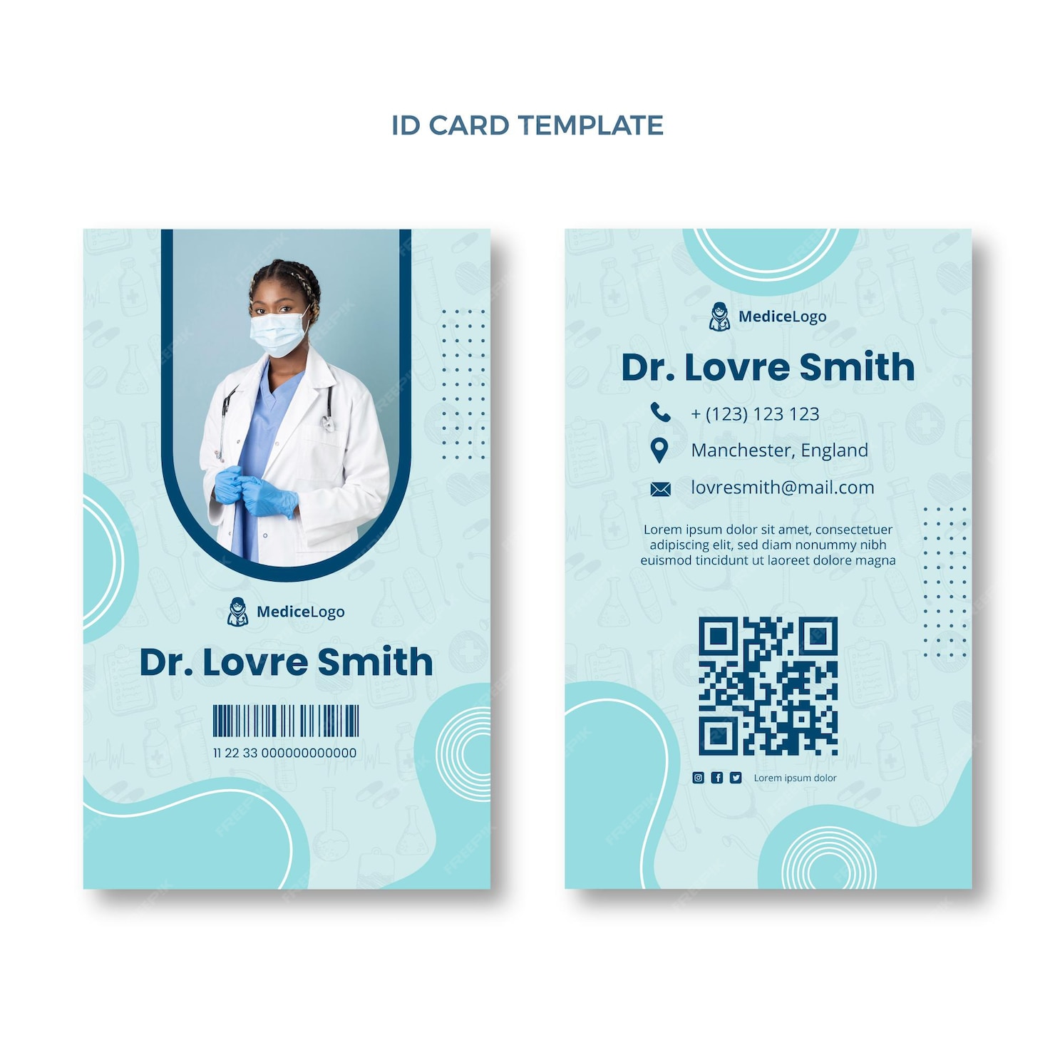 Free Vector Hand drawn medical id card template Free Vector Hand drawn medical id card template