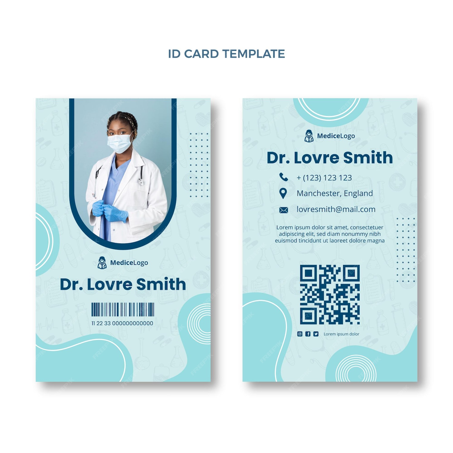 Free Vector Hand drawn medical id card template