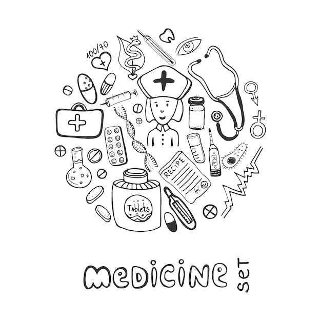 Premium Vector | Hand drawn medicine doodle icons set. sketches