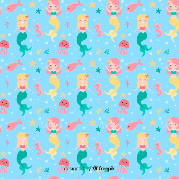 Download Free Vector | Hand drawn mermaid pattern