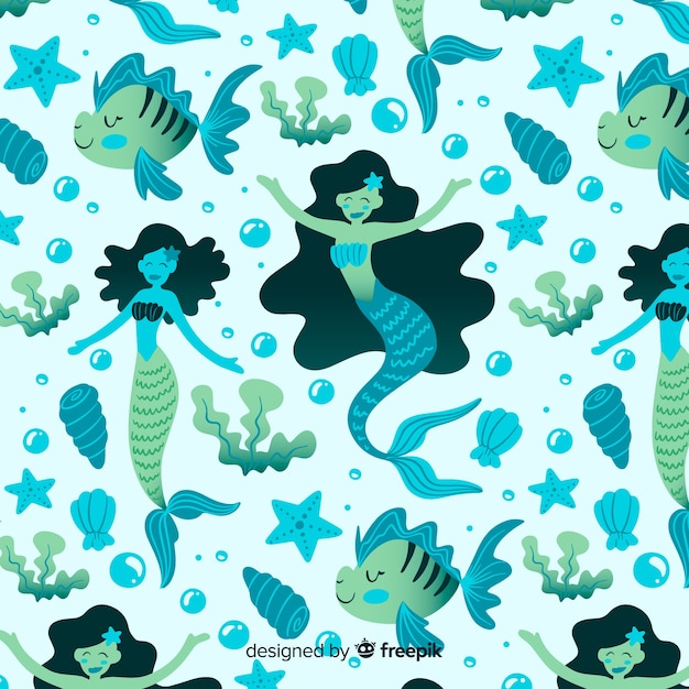 Free Vector Hand drawn mermaid pattern