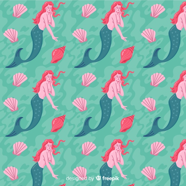 Hand drawn mermaid pattern Free Vector