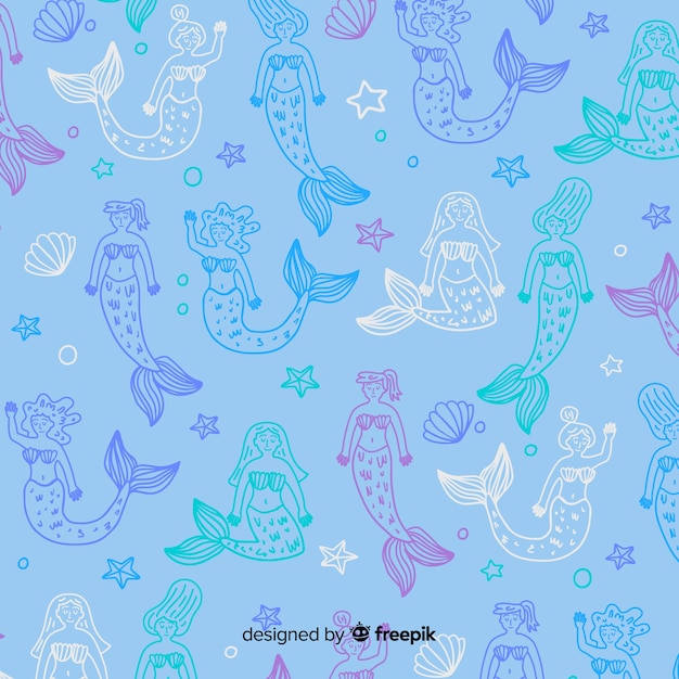 Download Hand drawn mermaid pattern | Free Vector