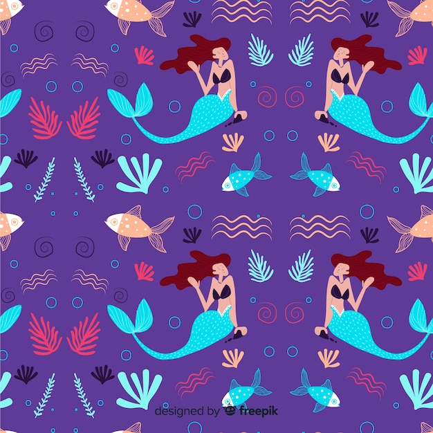 Download Hand drawn mermaid pattern | Free Vector