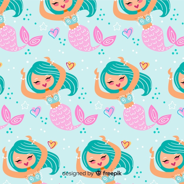 Free Vector | Hand drawn mermaid pattern