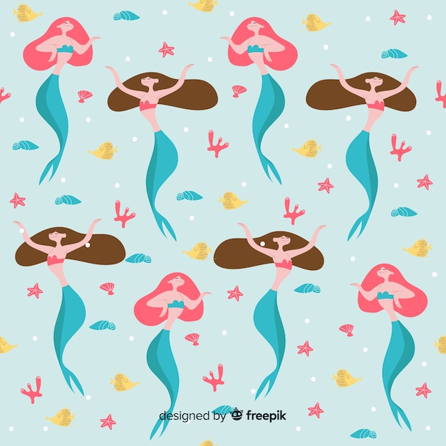 Download Hand drawn mermaid pattern Vector | Free Download