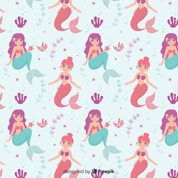 Download Hand drawn mermaid pattern Vector | Free Download