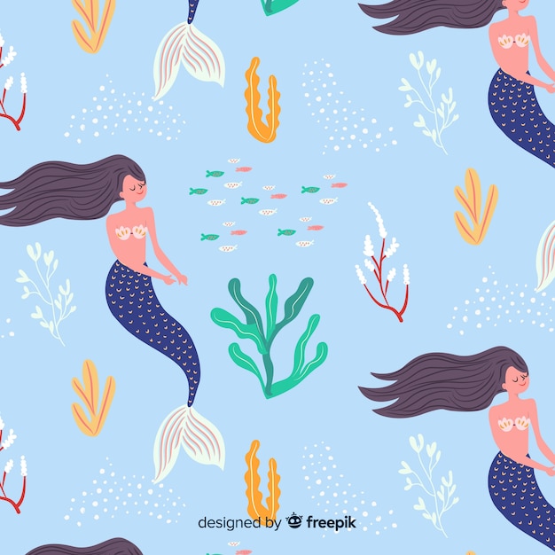 Download Hand drawn mermaid pattern | Free Vector