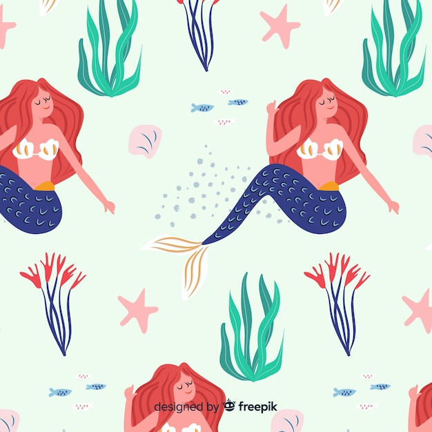 Download Hand drawn mermaid pattern | Free Vector