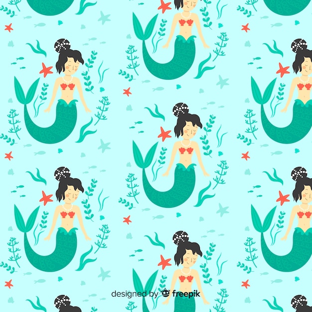 Download Hand drawn mermaid pattern Vector | Free Download