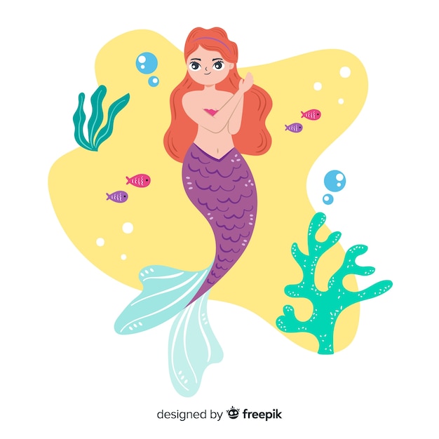 Hand drawn mermaid portrait | Free Vector