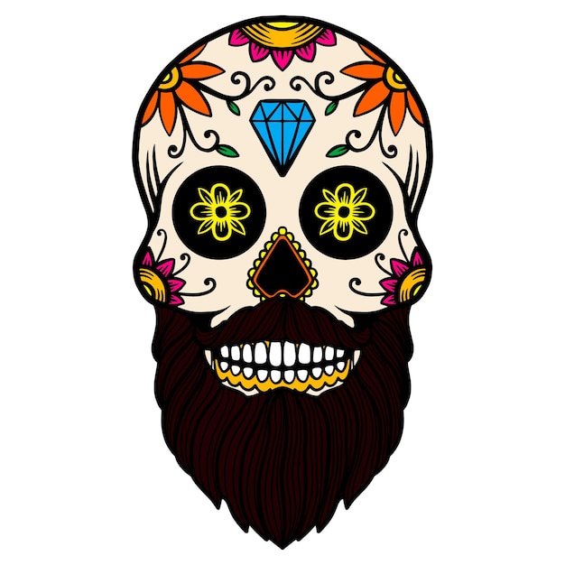 Premium Vector | Hand drawn mexican bearded sugar skull isolated on ...