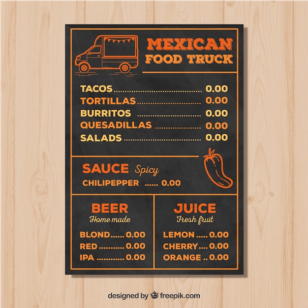 Hand drawn mexican food truck menu