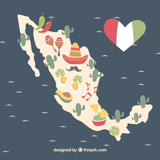 Hand drawn mexican map background with elements | Free Vector