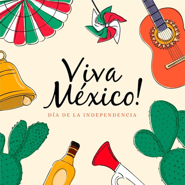 Hand drawn mexico independence day Free Vector