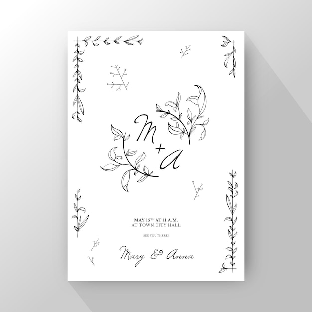 Free Vector Hand drawn minimalist wedding invitation